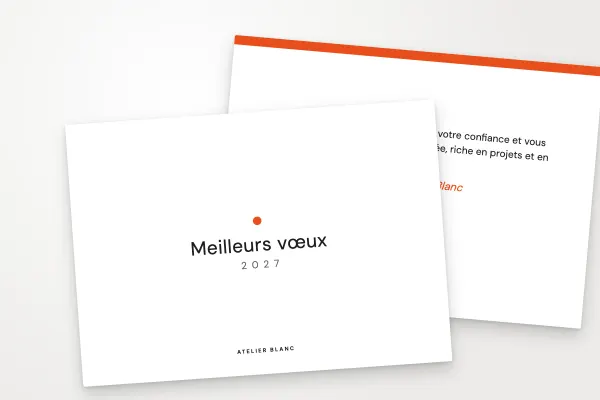 Design « Atelier Blanc » pour carte de vœux à commander en ligne (minimaliste, point de couleur, blanc · a6 (10 × 15 cm))