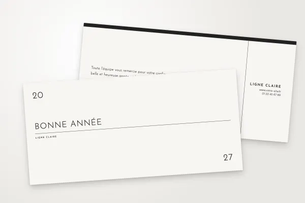 Design « Ligne Claire » pour carte de vœux à commander en ligne (minimaliste, filet fin et année aux angles · dl (10 × 21 cm))