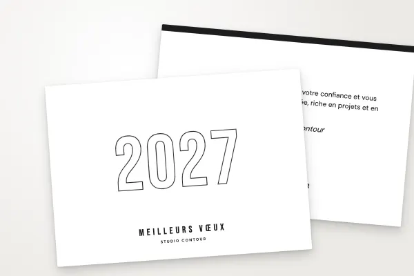 Design « Studio Contour » pour carte de vœux à commander en ligne (minimaliste, année géante au trait · a6 (10 × 15 cm))