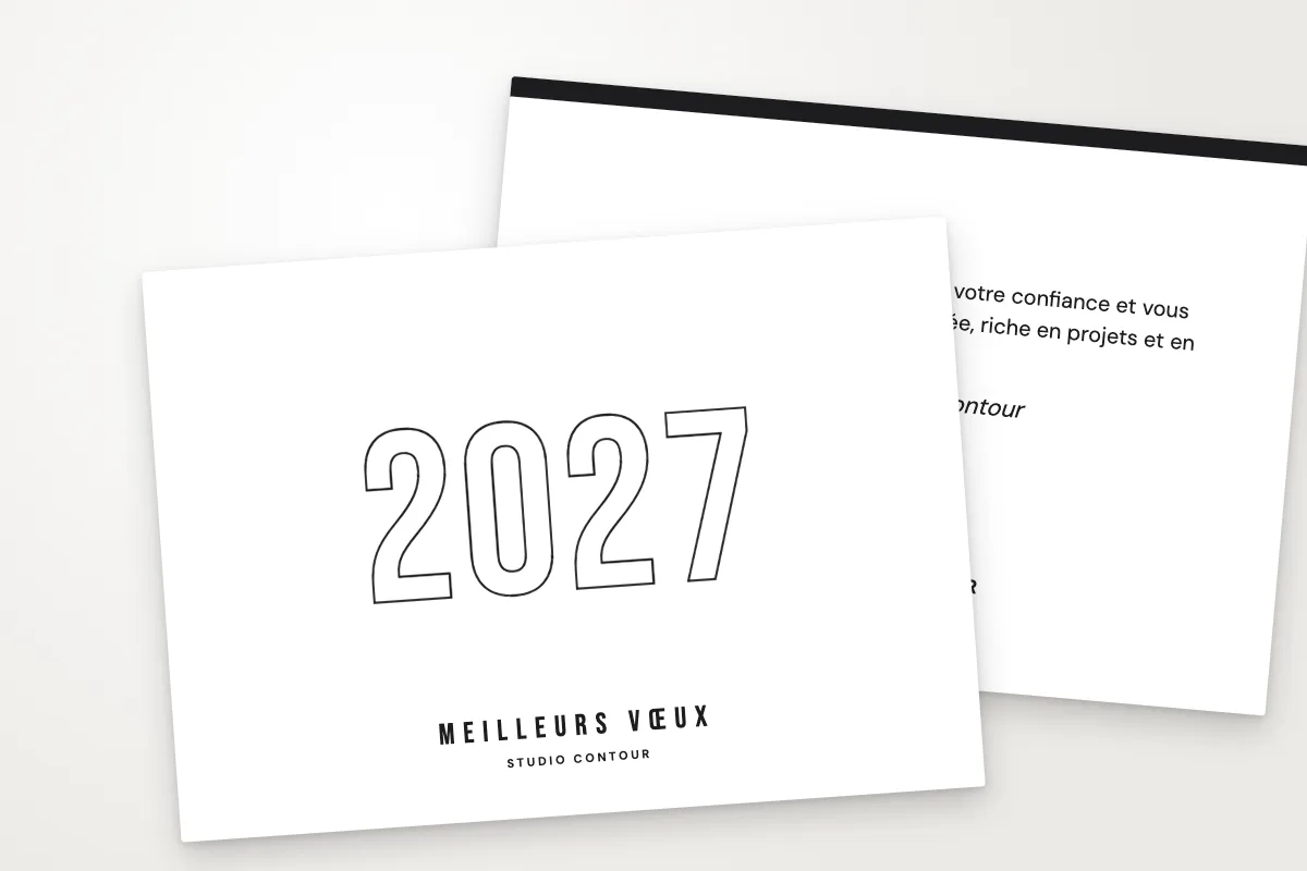 Design « Studio Contour » pour carte de vœux à commander en ligne (minimaliste, année géante au trait · a6 (10 × 15 cm))