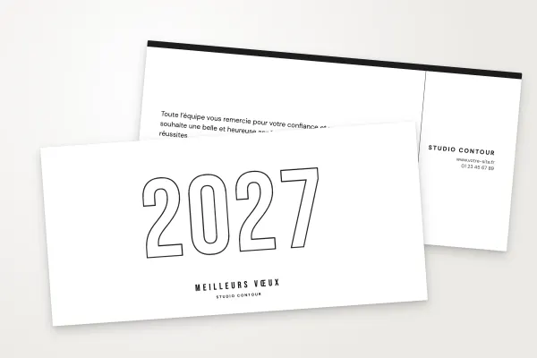 Design « Studio Contour » pour carte de vœux à commander en ligne (minimaliste, année géante au trait · dl (10 × 21 cm))