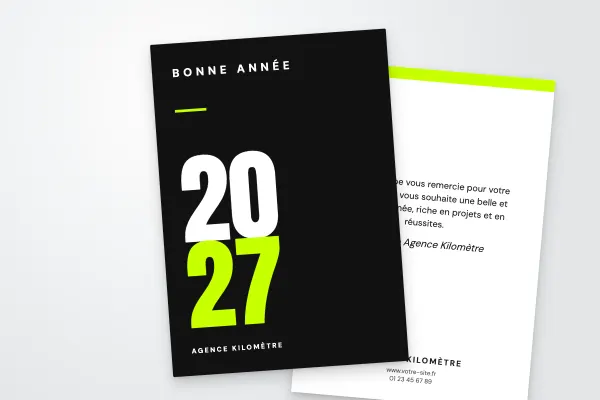 Design « Agence Kilomètre » pour carte de vœux à commander en ligne (moderne et typographique, chiffres empilés, vertical · a6 (10 × 15 cm))