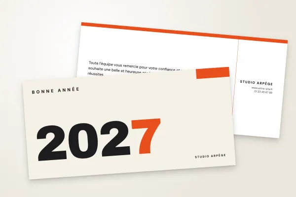 Design « Studio Arpège » pour carte de vœux à commander en ligne (moderne et typographique, grand 2027 typographique · dl (10 × 21 cm))