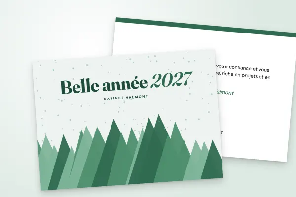 Design « Cabinet Valmont » pour carte de vœux à commander en ligne (nature et hiver, forêt de sapins graphiques · a6 (10 × 15 cm))