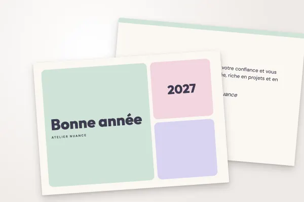 Design « Atelier Nuance » pour carte de vœux à commander en ligne (pastel, blocs pastel façon mosaïque · a6 (10 × 15 cm))