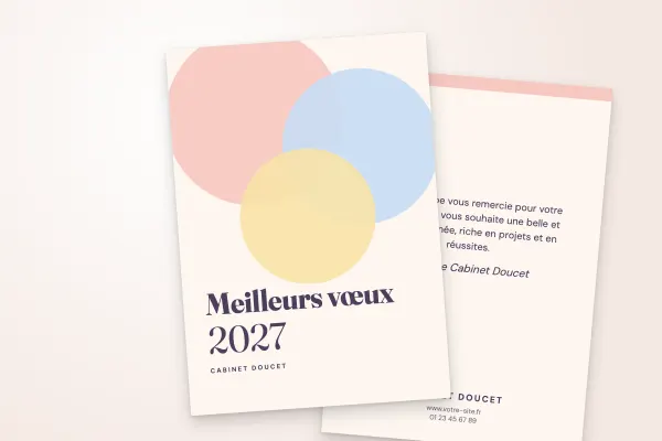 Design « Cabinet Doucet » pour carte de vœux à commander en ligne (pastel, cercles pastel superposés, vertical · a6 (10 × 15 cm))