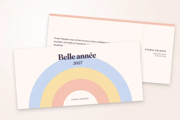 Design « Studio Céleste » pour carte de vœux à commander en ligne (pastel, arcs pastel, lever de soleil · dl (10 × 21 cm))