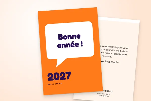 Design « Bulle Studio » pour carte de vœux à commander en ligne (pop et coloré, grande bulle, orange et violet, vertical · a6 (10 × 15 cm))