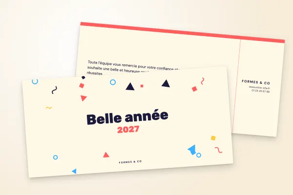 Design « Formes & Co » pour carte de vœux à commander en ligne (pop et coloré, formes géométriques, esprit memphis · dl (10 × 21 cm))