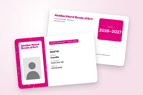 Design « Atelier Nord École d’Art » pour carte étudiant à commander en ligne (art et formation, motif, magenta)