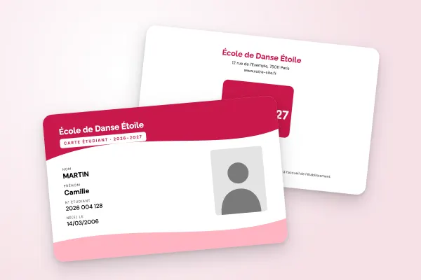 Design « École de Danse Étoile » pour carte étudiant à commander en ligne (art et formation, vagues, framboise)