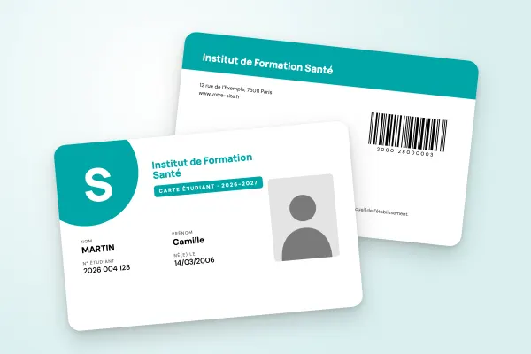 Design « Institut de Formation Santé » pour carte étudiant à commander en ligne (art et formation, grande initiale, turquoise)