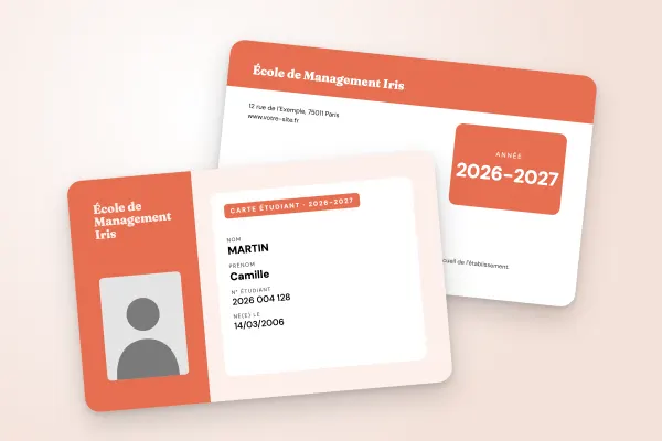 Design « École de Management Iris » pour carte étudiant à commander en ligne (grandes écoles, colonne, corail)