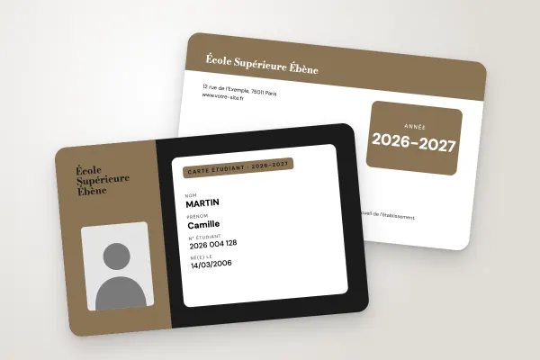 Design « École Supérieure Ébène » pour carte étudiant à commander en ligne (grandes écoles, colonne, noir et bronze)