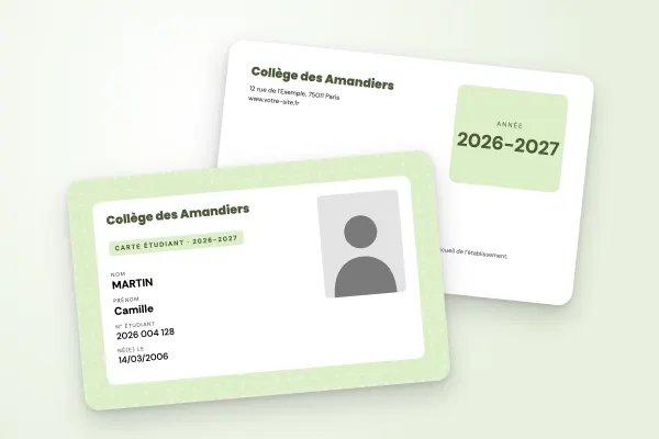 Design « Collège des Amandiers » pour carte étudiant à commander en ligne (lycées et collèges, motif plein, panneau clair, vert amande)