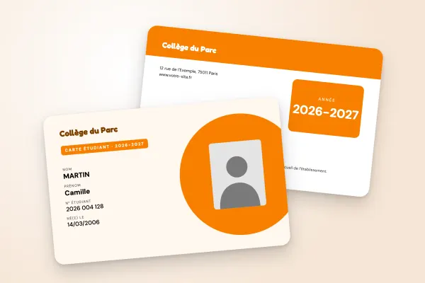 Design « Collège du Parc » pour carte étudiant à commander en ligne (lycées et collèges, pastille, orange)