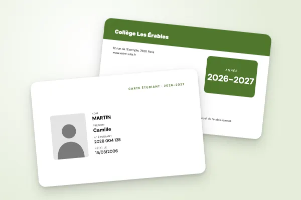 Design « Collège Les Érables » pour carte étudiant à commander en ligne (lycées et collèges, fond couleur, panneau clair, vagues vertes)