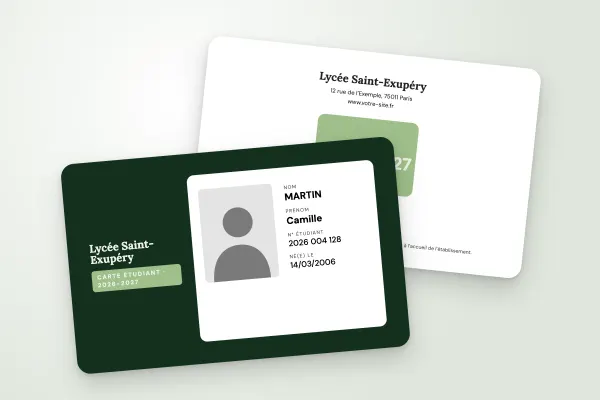 Design « Lycée Saint-Exupéry » pour carte étudiant à commander en ligne (lycées et collèges, fond sombre, vert bouteille)
