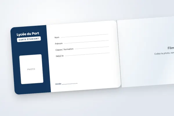 Design « Lycée du Port » pour carte étudiant à commander en ligne (cartes à rabat adhésif, inscriptible, colonne marine)