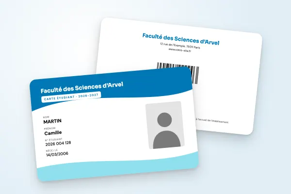 Design « Faculté des Sciences d’Arvel » pour carte étudiant à commander en ligne (universités, vagues, bleu)
