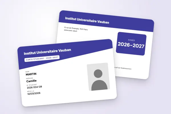 Design « Institut Universitaire Vauban » pour carte étudiant à commander en ligne (universités, en-tête diagonal, violet)