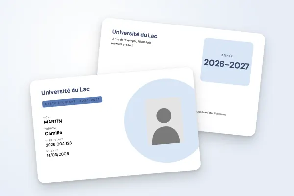 Design « Université du Lac » pour carte étudiant à commander en ligne (universités, pastille, bleu)