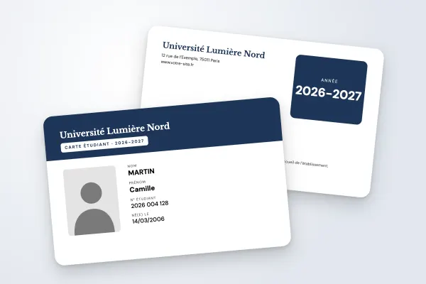 Design « Université Lumière Nord » pour carte étudiant à commander en ligne (universités, bandeau, bleu marine)
