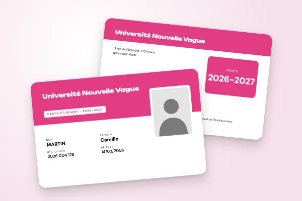 Design « Université Nouvelle Vague » pour carte étudiant à commander en ligne (universités, deux tons, photo à cheval, fuchsia et jaune)