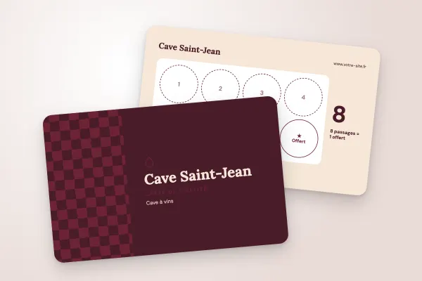 Design « Cave Saint-Jean » pour carte de fidélité à commander en ligne (boutiques et commerces, damier, bordeaux)