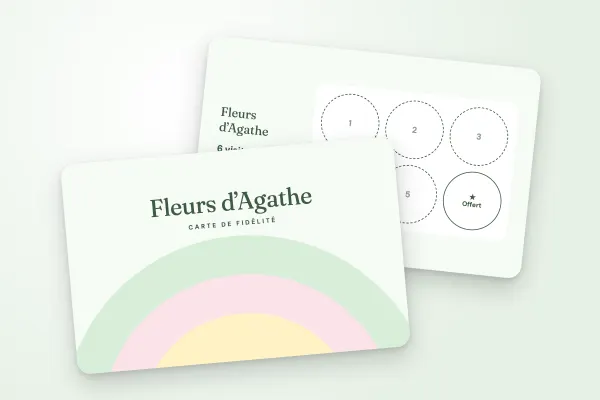 Design « Fleurs d’Agathe » pour carte de fidélité à commander en ligne (boutiques et commerces, arcs pastel, fleuriste)