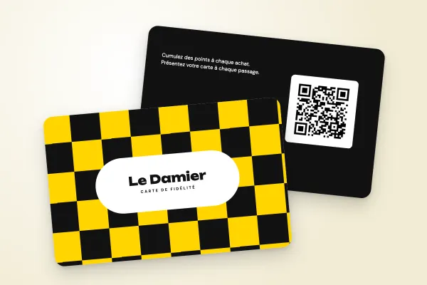 Design « Le Damier » pour carte de fidélité à commander en ligne (boutiques et commerces, damier pop, jaune et noir)