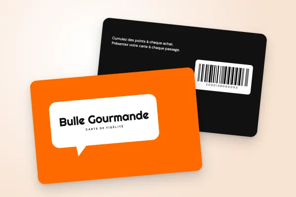 Design « Bulle Gourmande » pour carte de fidélité à commander en ligne (cafés et restaurants, bulle pop, orange)