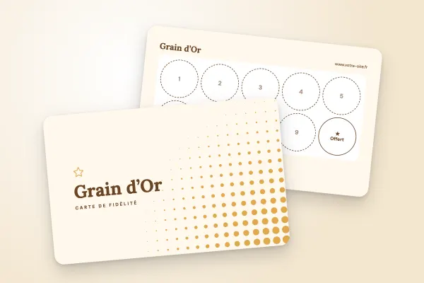 Design « Grain d’Or » pour carte de fidélité à commander en ligne (cafés et restaurants, trame dorée, boulangerie)