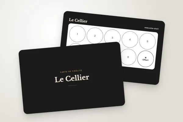 Design « Le Cellier » pour carte de fidélité à commander en ligne (cafés et restaurants, classique, noir et bronze)