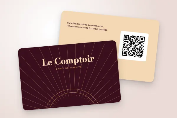 Design « Le Comptoir » pour carte de fidélité à commander en ligne (cafés et restaurants, art déco, bordeaux et cuivre)