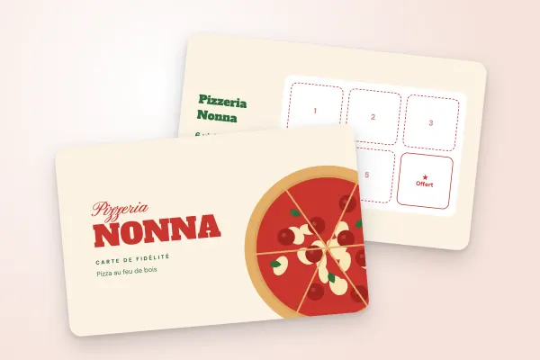 Design « Pizzeria Nonna » pour carte de fidélité à commander en ligne (cafés et restaurants, pizza illustrée, rouge et crème)