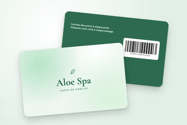 Design « Aloe Spa » pour carte de fidélité à commander en ligne (beauté et coiffure, dégradé vert d’eau)