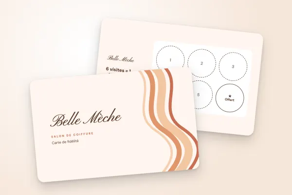 Design « Belle Mèche » pour carte de fidélité à commander en ligne (beauté et coiffure, mèches ondulées, pêche et terracotta)