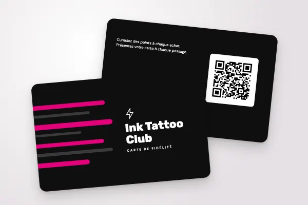 Design « Ink Tattoo Club » pour carte de fidélité à commander en ligne (beauté et coiffure, traits de vitesse, néon rose)