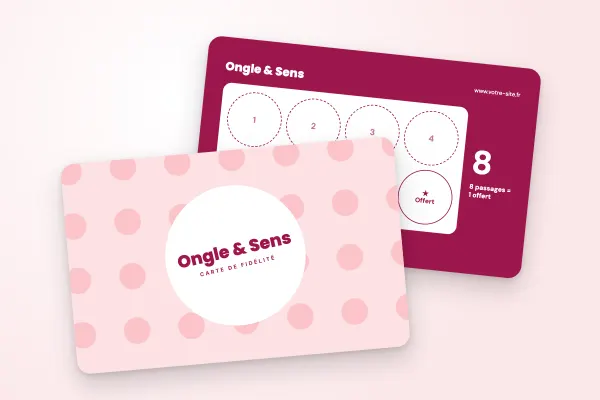 Design « Ongle & Sens » pour carte de fidélité à commander en ligne (beauté et coiffure, gros pois, framboise)