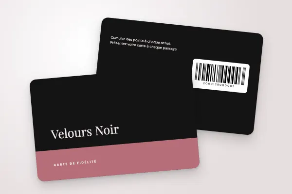 Design « Velours Noir » pour carte de fidélité à commander en ligne (beauté et coiffure, socle, noir et rose doré)