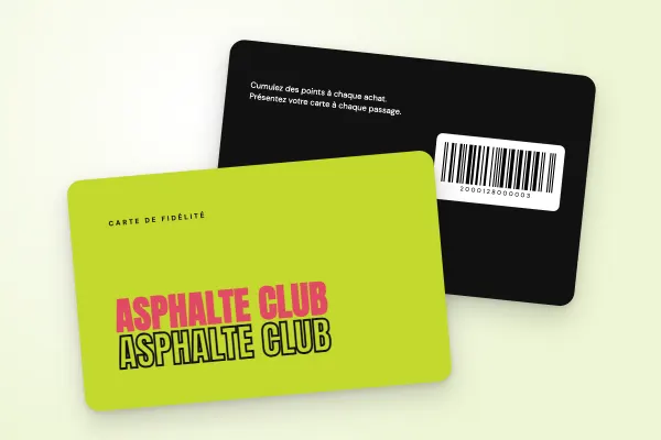 Design « Asphalte Club » pour carte de fidélité à commander en ligne (sport et loisirs, typo pop, vert fluo)