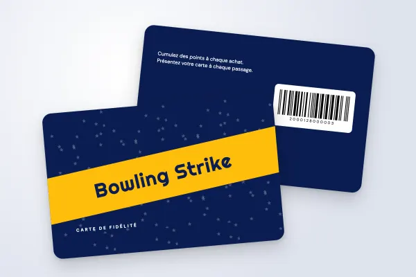 Design « Bowling Strike » pour carte de fidélité à commander en ligne (sport et loisirs, bandeau étoilé, nuit)