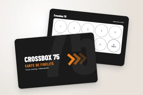 Design « Crossbox 75 » pour carte de fidélité à commander en ligne (sport et loisirs, grand 75 et chevrons, « carte de fidélité »)