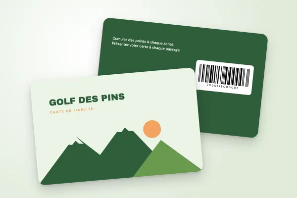 Design « Golf des Pins » pour carte de fidélité à commander en ligne (sport et loisirs, collines, vert et orange)
