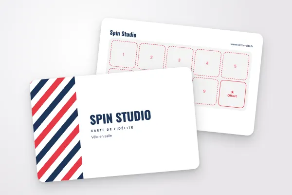Design « Spin Studio » pour carte de fidélité à commander en ligne (sport et loisirs, rayures, rouge et marine)