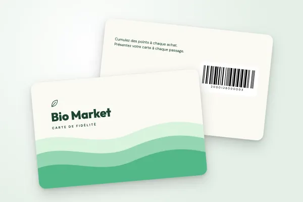 Design « Bio Market » pour carte de fidélité à commander en ligne (supermarchés et épiceries, vagues vertes)
