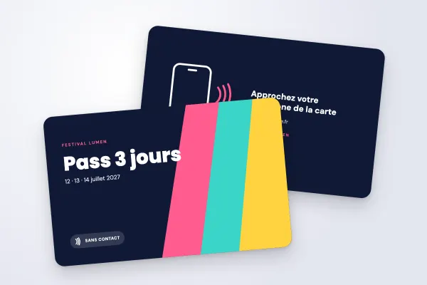 Design « Festival Lumen » pour carte NFC à commander en ligne (événements, pass événement, dégradé de couleurs)