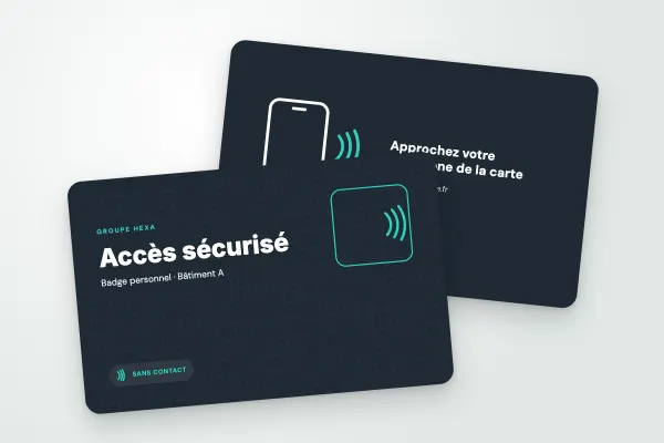 Design « Groupe Hexa » pour carte NFC à commander en ligne (professionnels, accès, graphite et sarcelle)