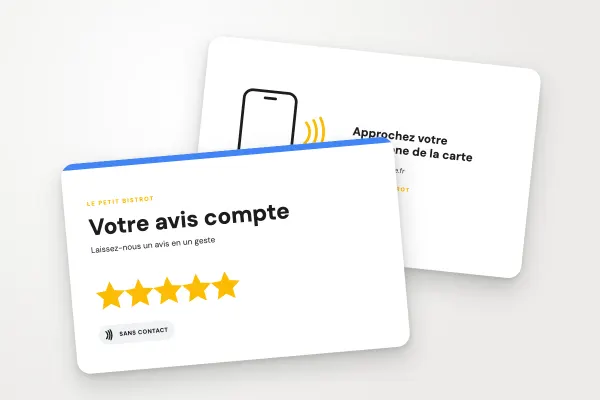 Design « Le Petit Bistrot » pour carte NFC à commander en ligne (restaurants et cafés, avis google, étoiles dorées)